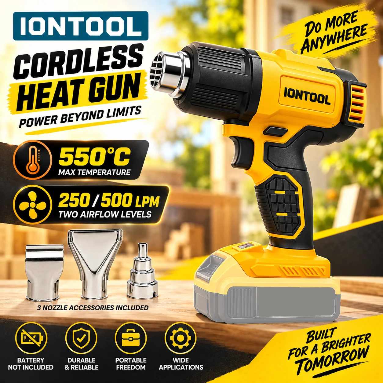 Cordless Heat Gun For Shrink Tubing - IONTOOL Amarillo 550 ℃ Pistola de